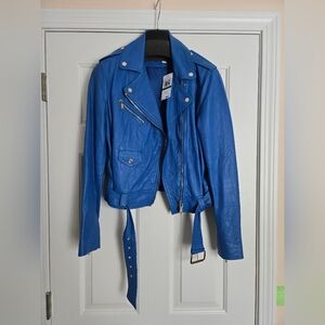 Michael Kors Grecian Blue Women's Biker Jacket Sz L